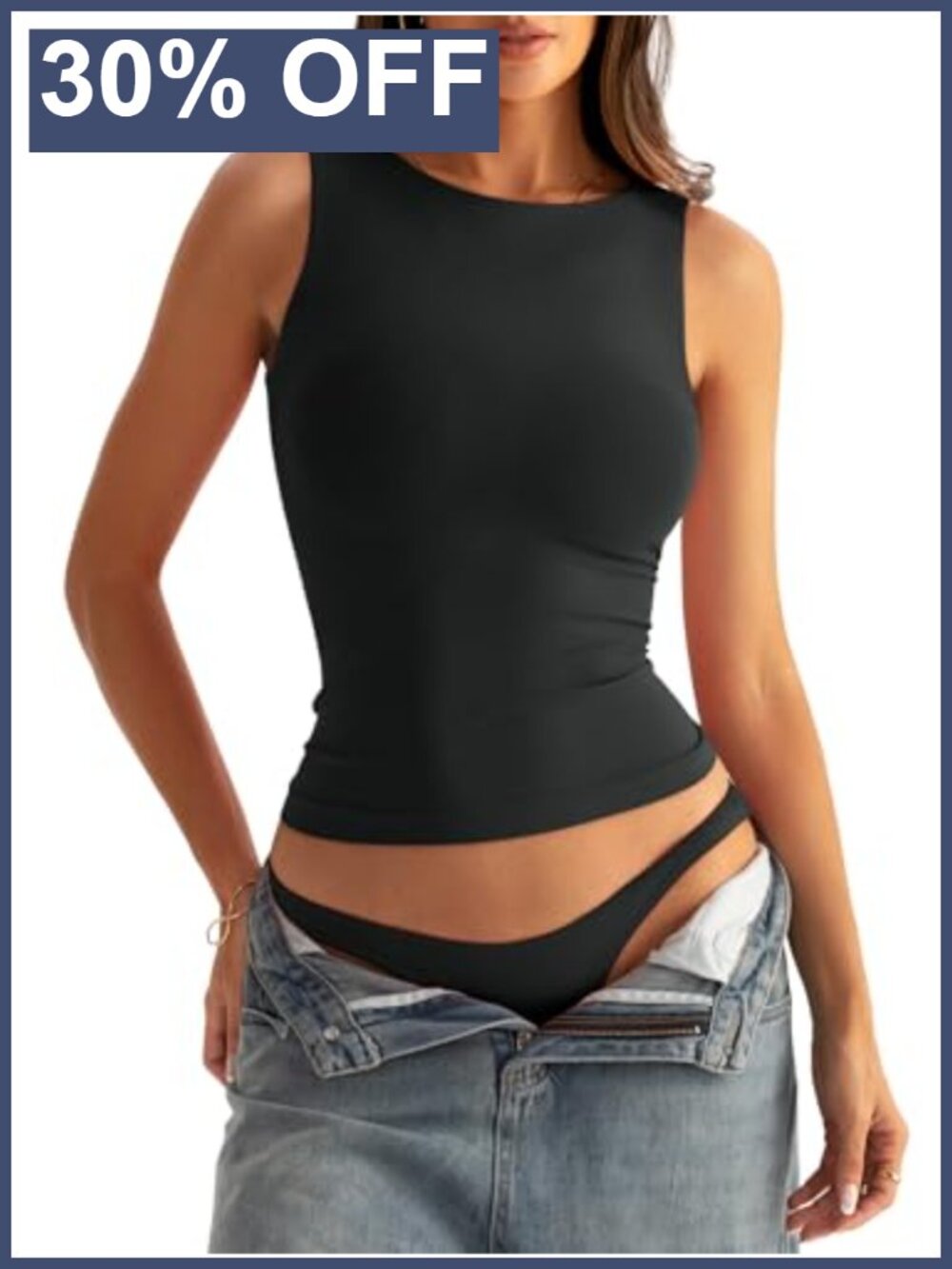 Womens Seamless Tank Top Boat Neck Sleeveless Slim Fitted Layering Shirt